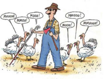 Blind Turkey Farmer Cartoon